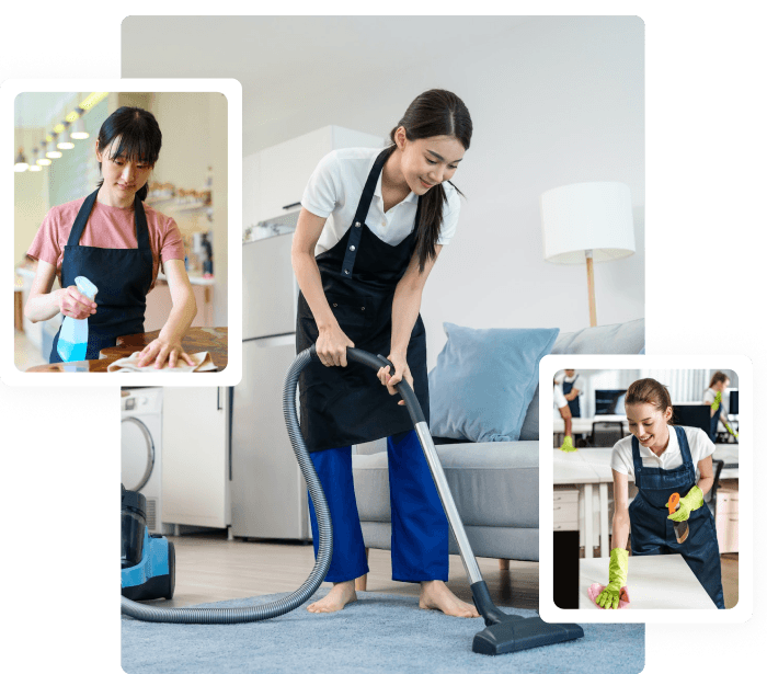 Professional cleaner vacuuming